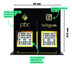 display de mesa 2 QR acrilico 3 mm 17x19   corte e cola 